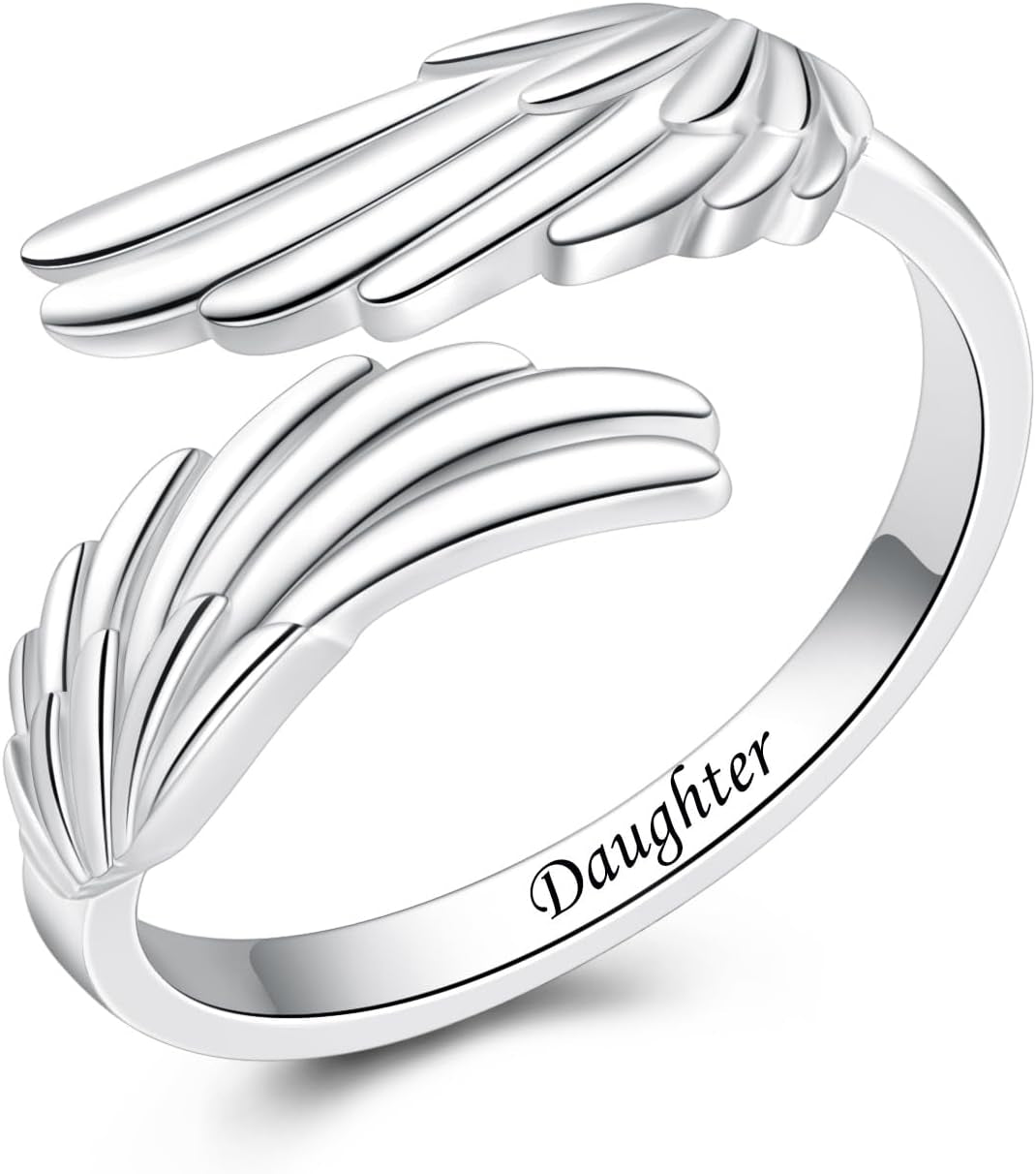 YLT 925 Sterling Silver Feather Angel Wings Ring Adjustable Dainty Wrap Open Thumb Rings for Women