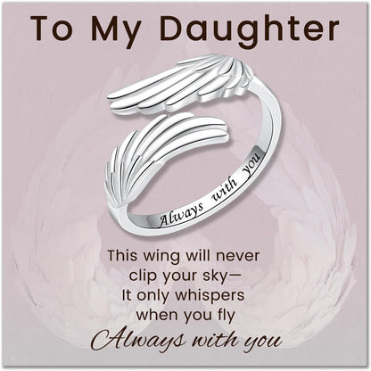 YLT 925 Sterling Silver Feather Angel Wings Ring Adjustable Dainty Wrap Open Thumb Rings for Women