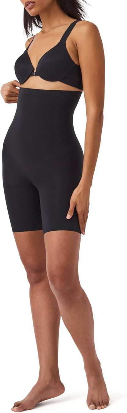 SPANX mid-thigh shapewear demonstrating invisible line under clothing