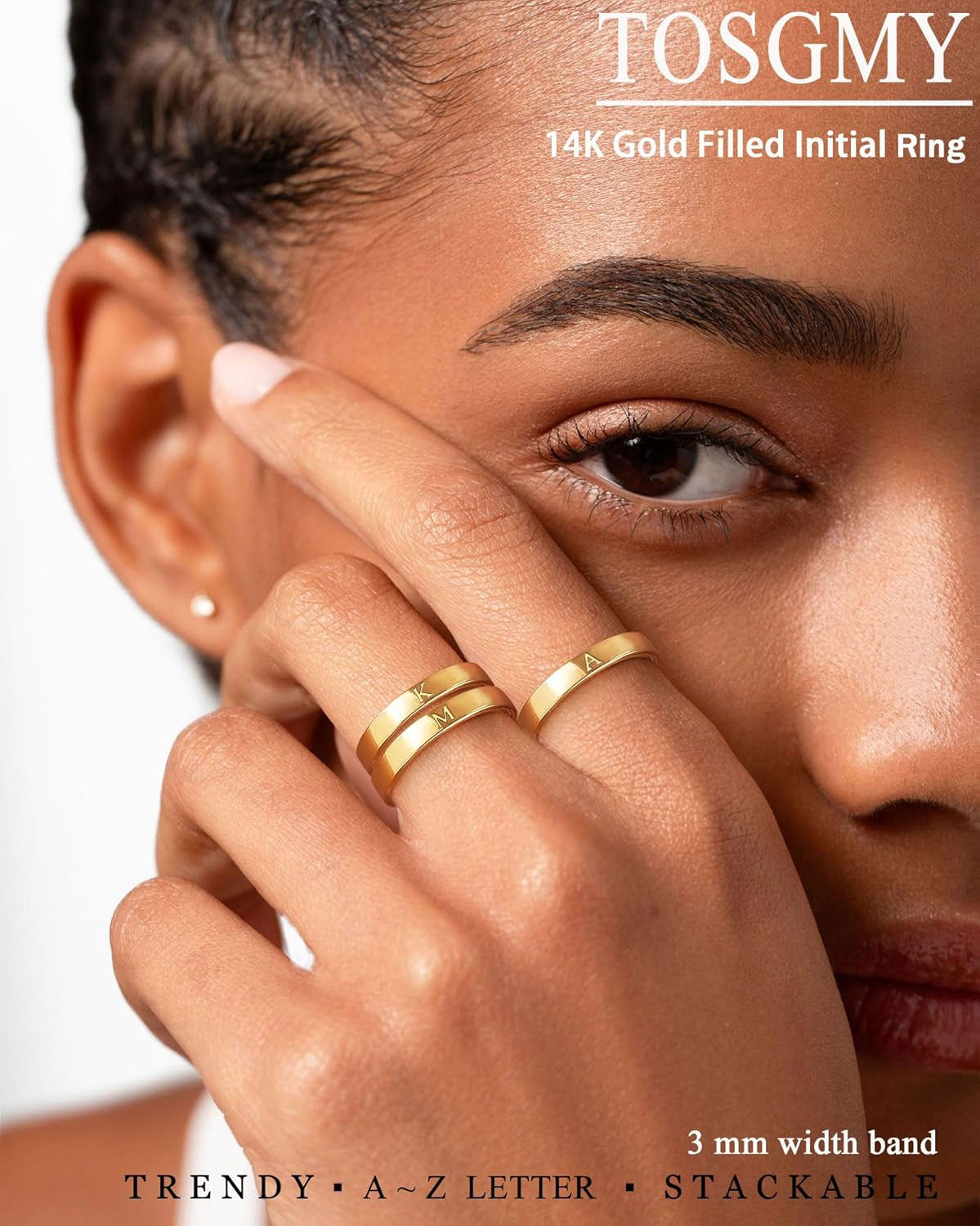 Wedding band style personalized gold initial ring for women