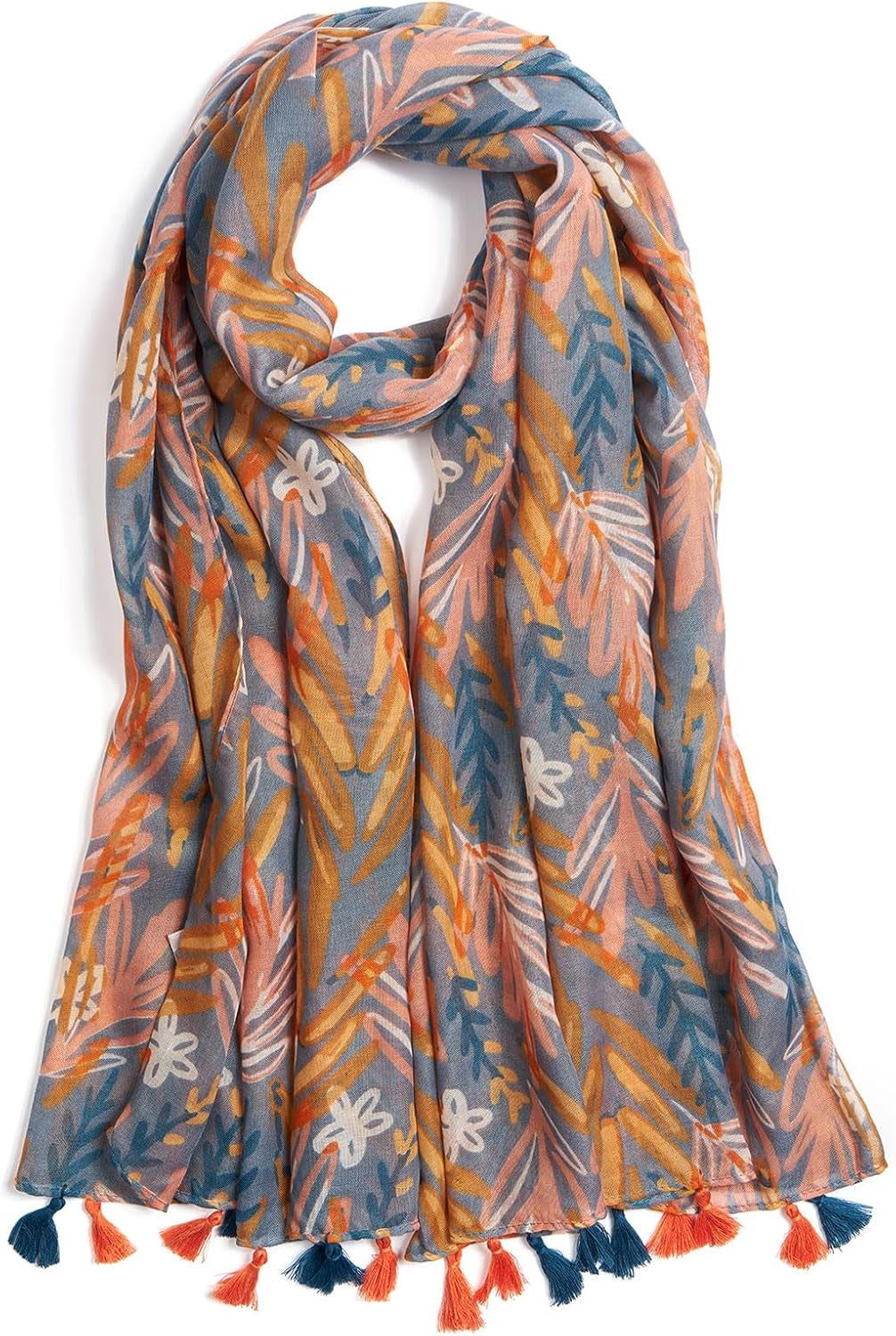 Scarf for Women Lightweight Soft Floral Leopard Printed Scarves Fall Winter Fashion Shawl Wrap with Fringe