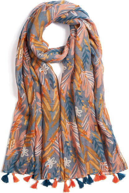 Scarf for Women Lightweight Soft Floral Leopard Printed Scarves Fall Winter Fashion Shawl Wrap with Fringe