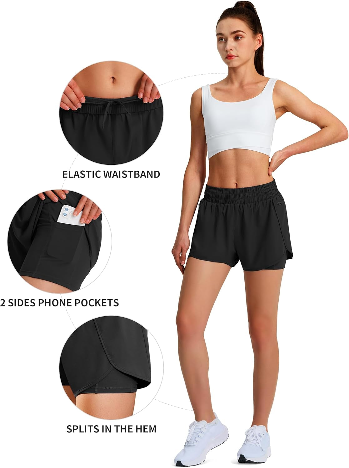 Quick-dry women's gym shorts worn during outdoor running