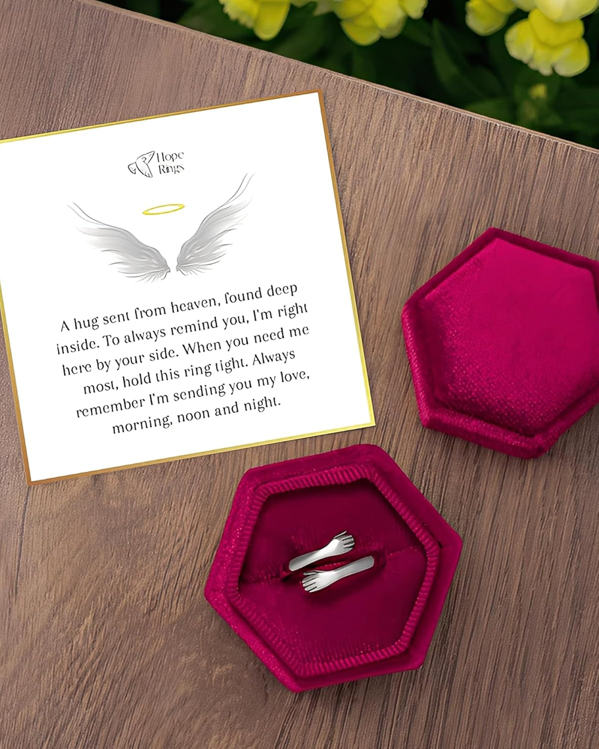 Hypoallergenic stainless steel hug ring close-up