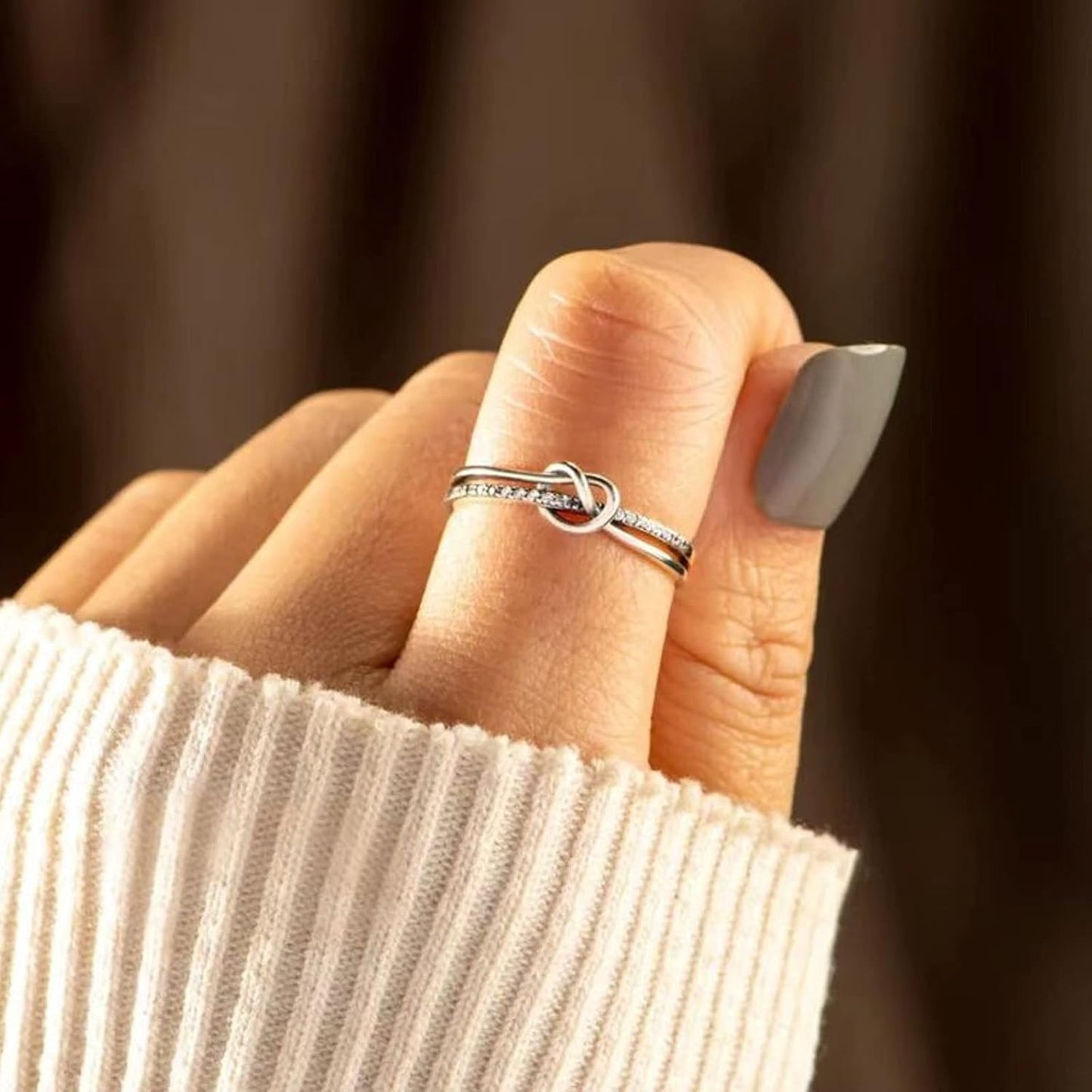 Mother daughter matching heart knot rings together