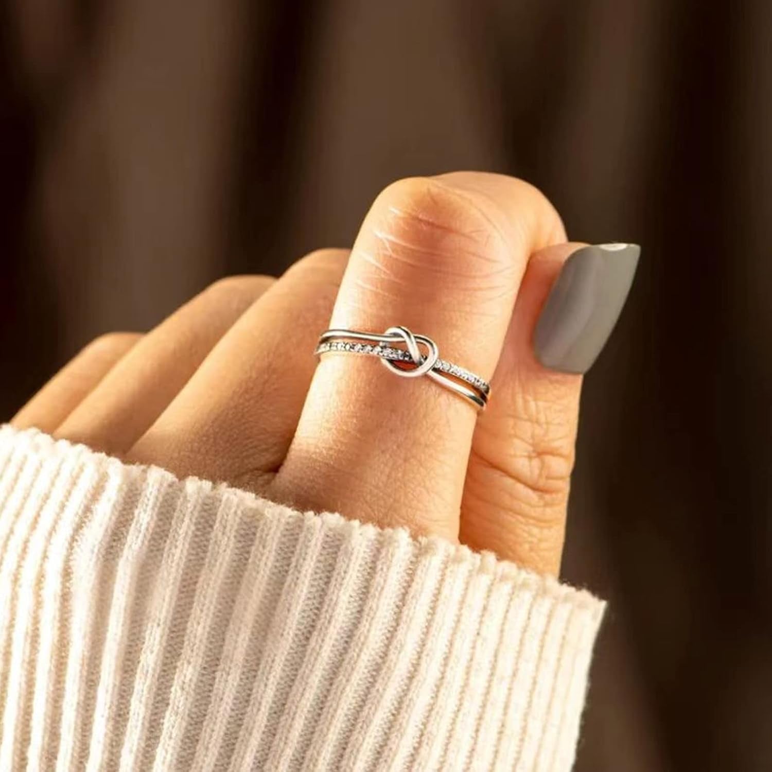 Mother daughter matching heart knot rings together
