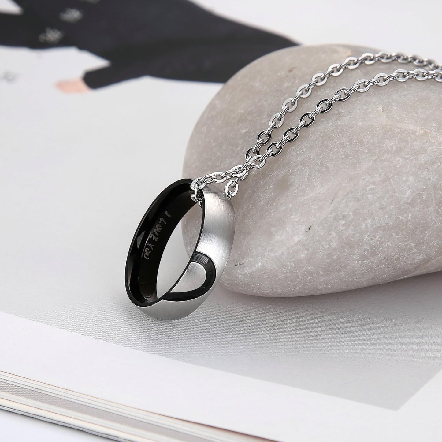 Man's matching half heart promise ring stainless steel band