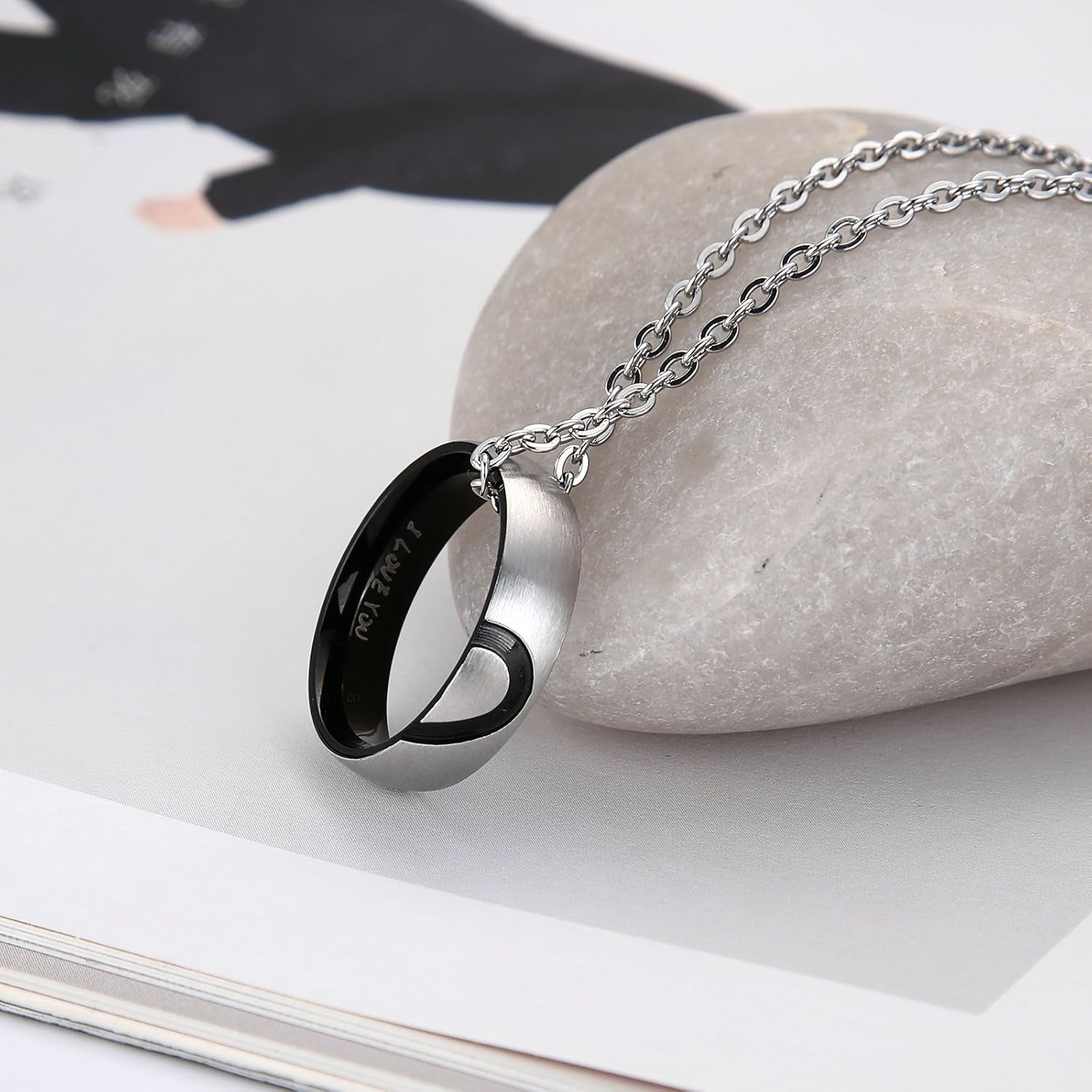 Man's matching half heart promise ring stainless steel band