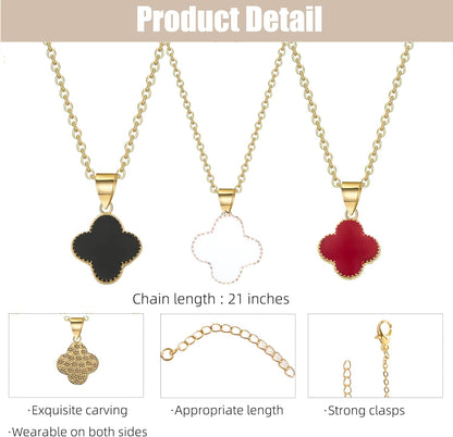 2-Piece 18K Gold Plated Four Leaf Clover Necklace Set | Dainty Lucky Charm Jewelry for Women | Gift for Valentine’S Day, Anniversary & Wedding (Black/White)