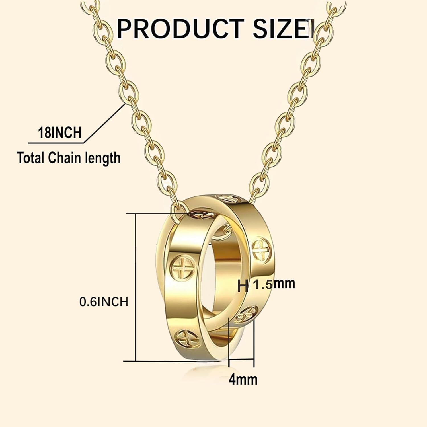 18K Gold-Plated Interlocking Circles Love Necklace for Women, Adjustable Stainless Steel Silver Pendant Necklace, Unique Gifts for Women on Birthday Christmas Valentines