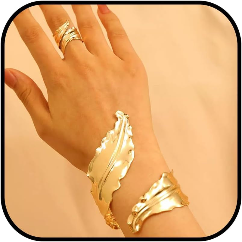 Gold Jewelry Sets for Women Bangle Ring Set Chunky Bangle Bracelet and Ring Statement Jewelry Set for Women