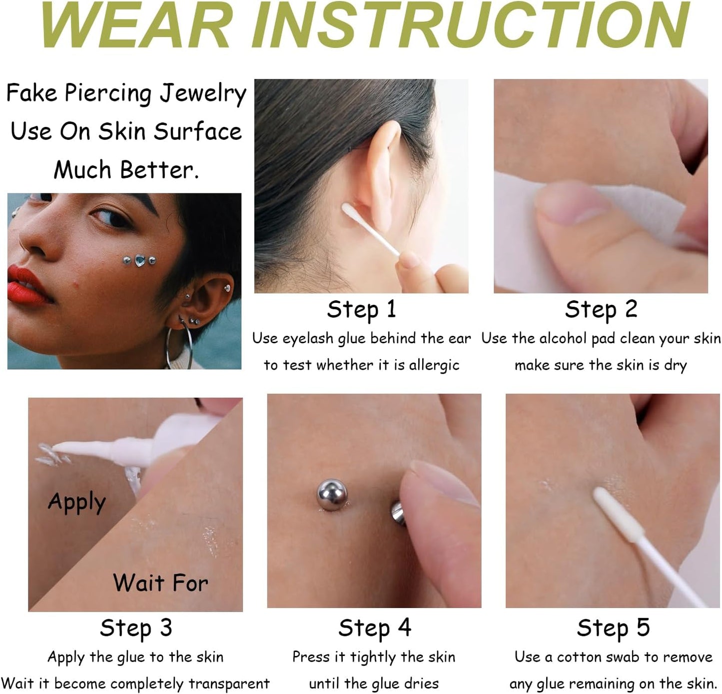 Bodyace 24Pcs Fake Nose Lip Labret Studs Eyebrow Rings, 3Mm 4Mm Replacement Balls Long Spike Cone with Eyelash Glue, Non-Piercing Body Jewelry Fake Skin Piercing