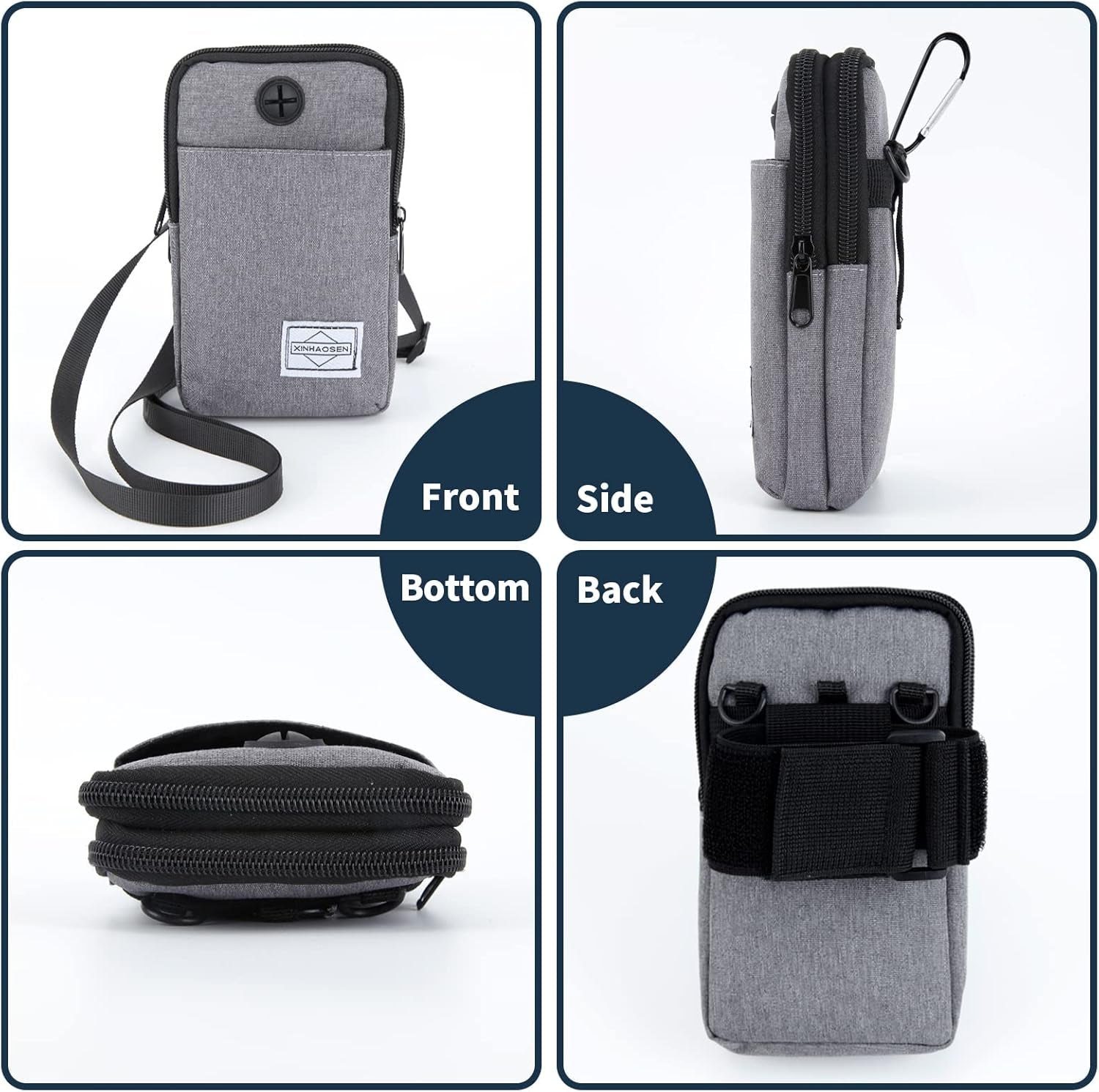 Multi-functional crossbody bag showing four pocket storage