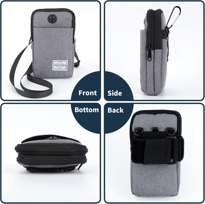 Multi-functional crossbody bag showing four pocket storage