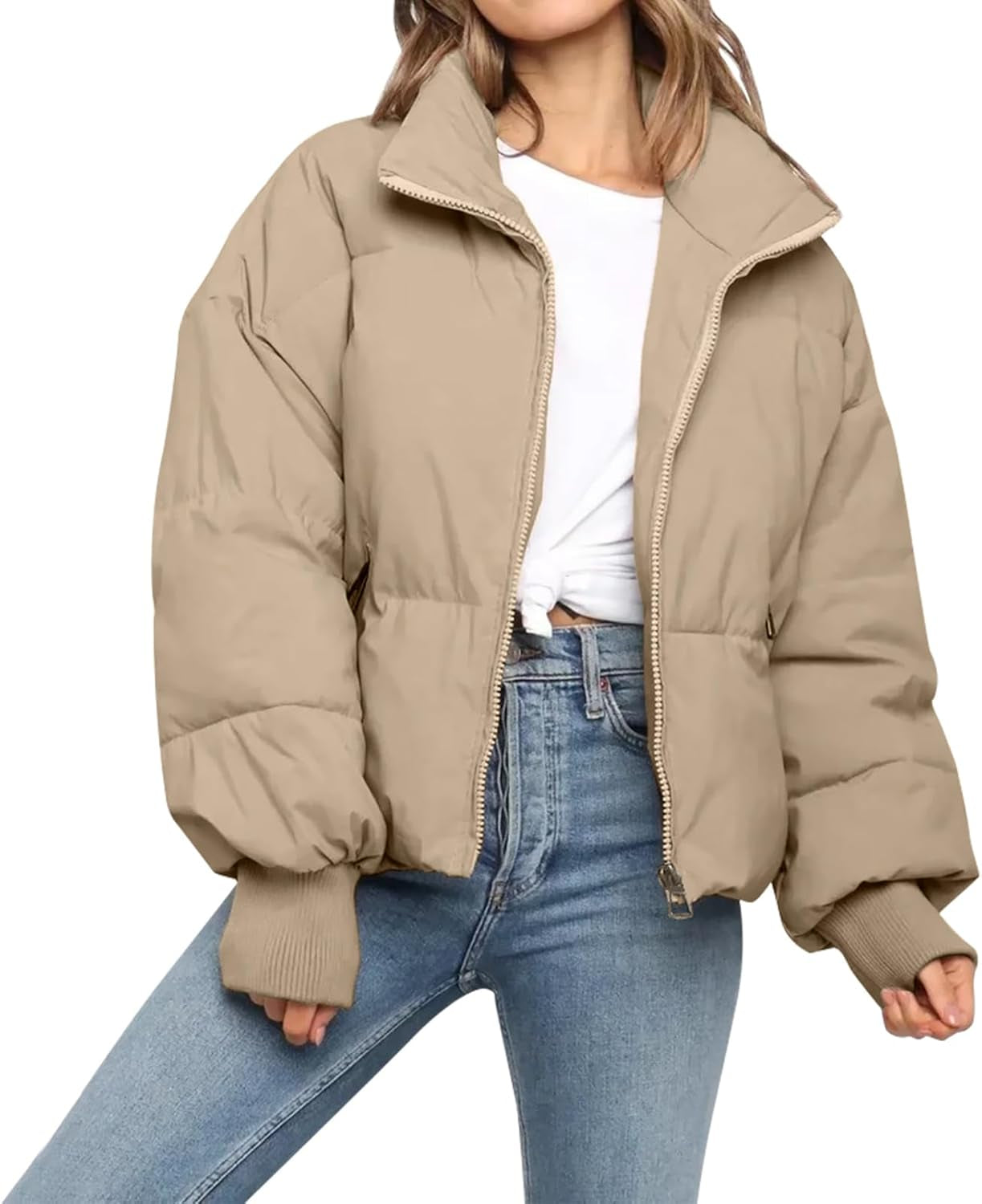 Back view of quilted women's winter jacket