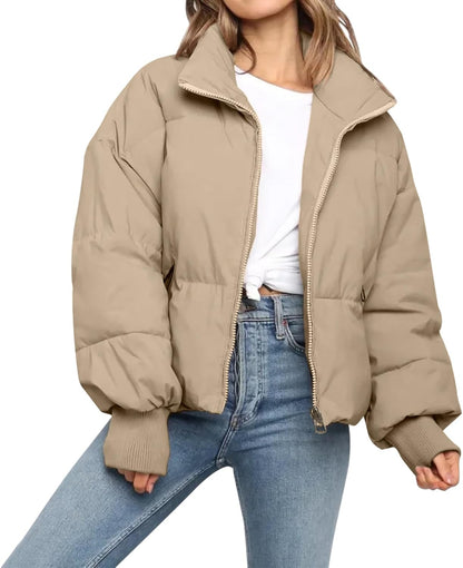 Back view of quilted women's winter jacket