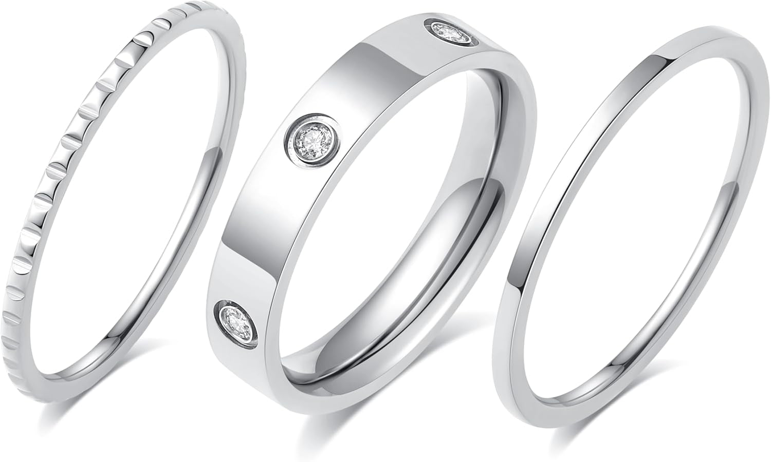 Elegant 3PCS Cubic Zirconia Stackable Love Rings for Women, 18K Gold-Plated Silver-Plated 316L Stainless Steel Hypoallergenic Jewelry, Easter Anniversary Birthday Gifts for Mom Friends Sister