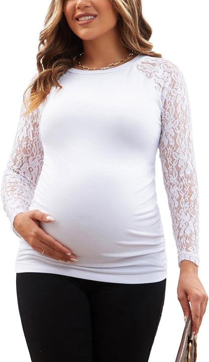 Women'S Maternity Shirts Lace Long Sleeve Pregnancy Tops Tee Tunic Blouse Side Ruched Maternity Clothes
