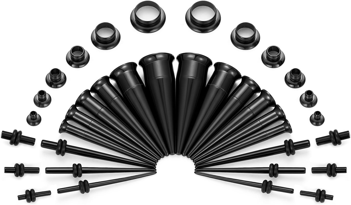 Vcmart 14G-00G 36 Pcs Ear Gauges Stretching Kit Tapers Plugs Eyelets Implant Grade Steel