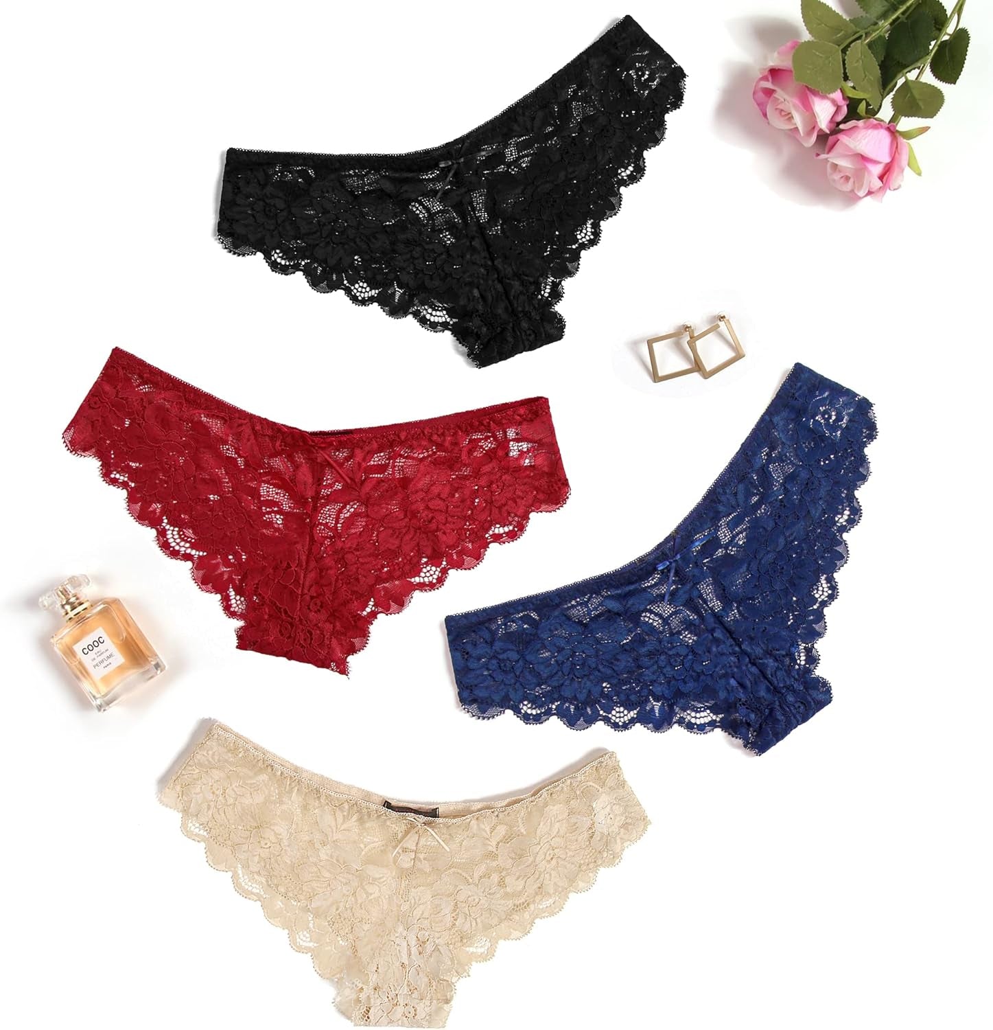 Avidlove Women Floral Lace Panties Sexy Hipster Underwear Cheeky Bikini Panties V-Shape Waistband Tangas