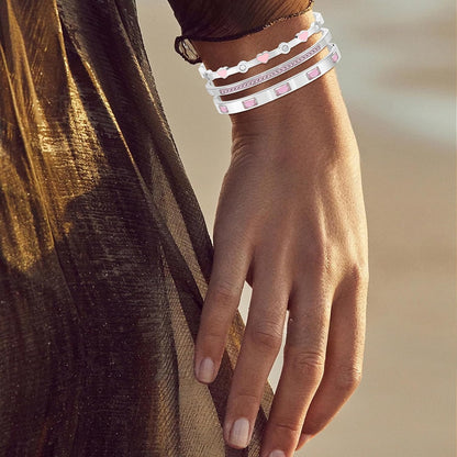 Pink Bangle Bracelets for Women, 18K Gold Plated Stackable Stainless Steel - Hypoallergenic Heart Bracelet for Friendship & Love, Perfect Jewelry Gift for Her