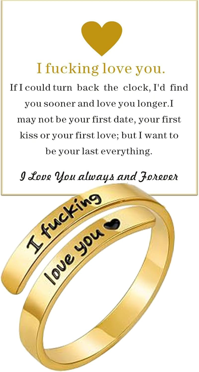 Adjustable I Love You stainless steel spiral wrap ring