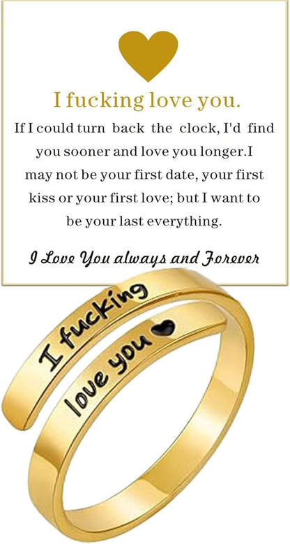 Adjustable I Love You stainless steel spiral wrap ring