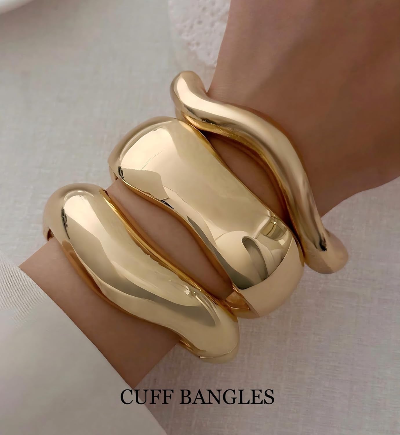Multi-layer stackable gold cuff bracelets for women