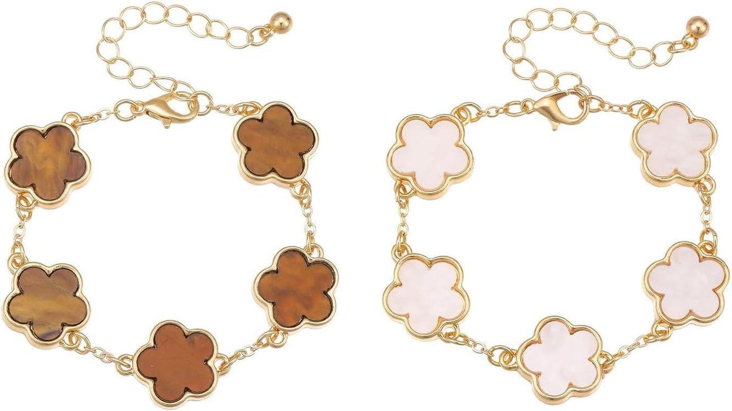 2 PCS Lucky Flower Bracelet Set for Women, Delicate Floral Chain Link, Cute and Classic Jewelry Accessory, Ideal for Daily Wear and All Occasions