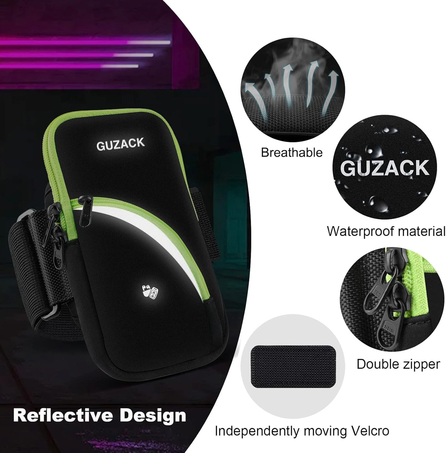 Lightweight running armband with reflective design elements