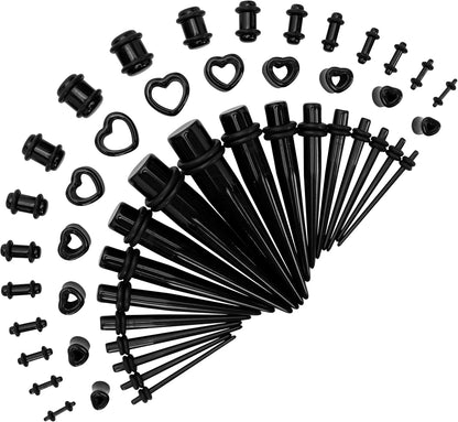 Acrylic, Silicone Ear Stretching Kit: Lightweight Tapers, Heart Tunnels & Plugs for Starter Expanders | Body Piercing Jewelry Earring Gauges Gauging Set for Men, Women (Size: 14G-0000G)