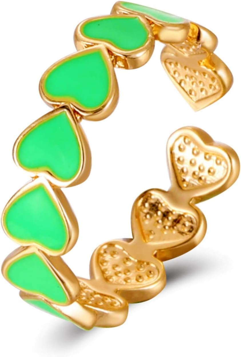 Colorful Enamel Heart Finger Ring Gold Silver Plated Sweet Pink Love Hearts Adjustable Open Promise Rings for Women Wedding Bridal Birthday Party Valentines Day Christmas Fashion Jewelry Gifts