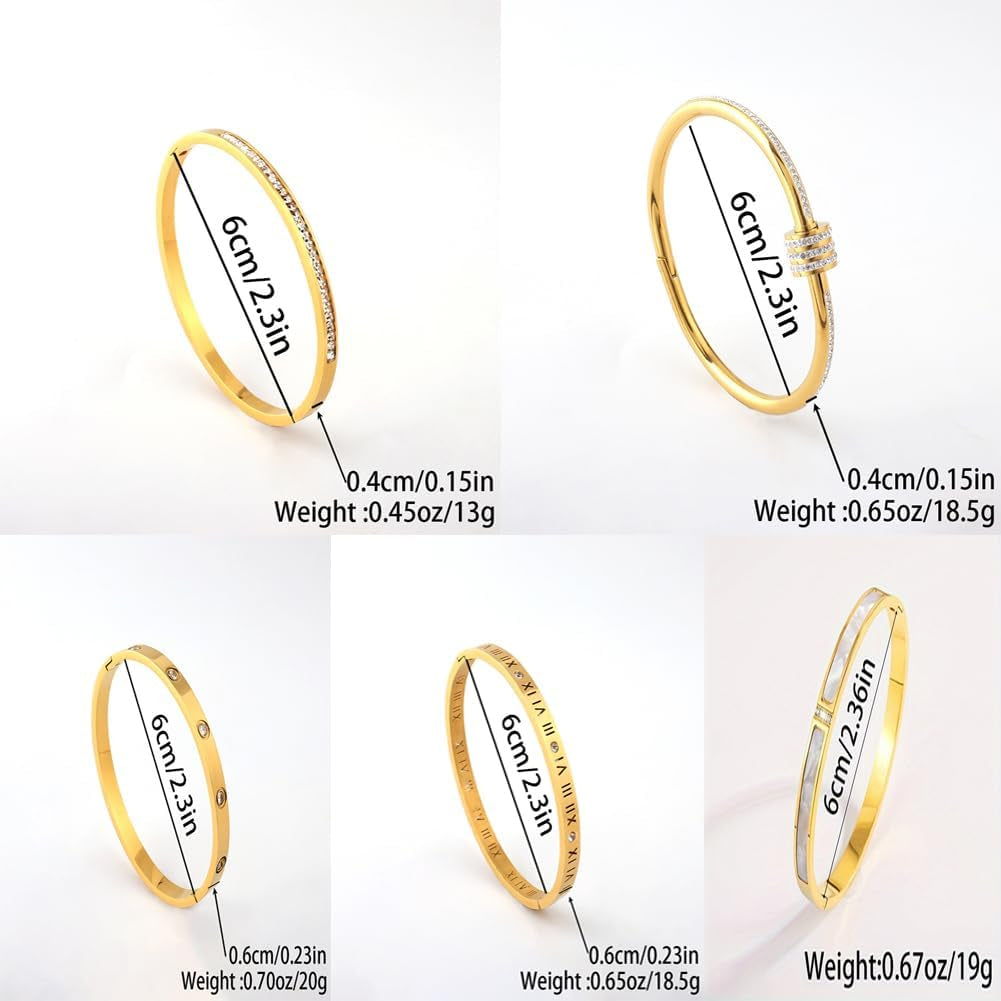 5-Piece Elegant Stainless Steel Bracelet Set, Fashionable Classic Design, Gold Bead Bracelets for Men and Women, Non Tarnish Bangle, Elegant Bracelet Set for Everyday and Formal Wear