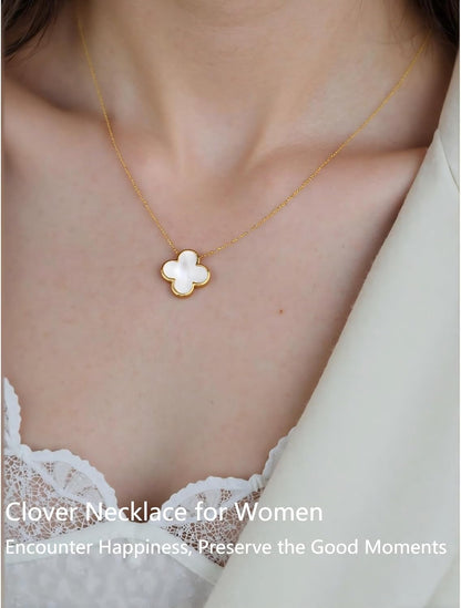 Lucky Clover Necklace with Mother of Pearl, 14K Gold Plated S925 Sterling Silver Pendant, Four Leaf Charm Jewelry for Women, Gift of Luck for Her, Birthday, Valentine'S Day