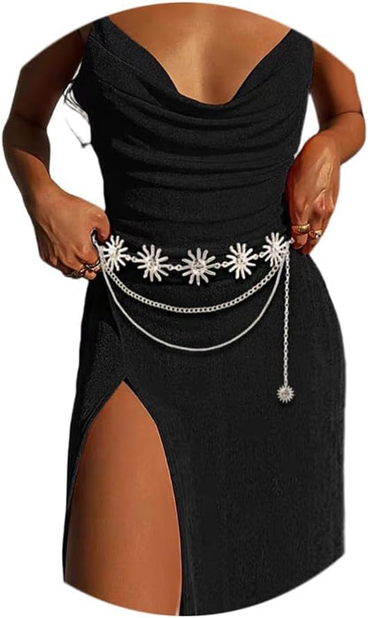 Waist Chain Belt Multilayer Gold Silver Sun Moon Chain Belt for Women Dress Body Belly Chain Metal Waist Chain
