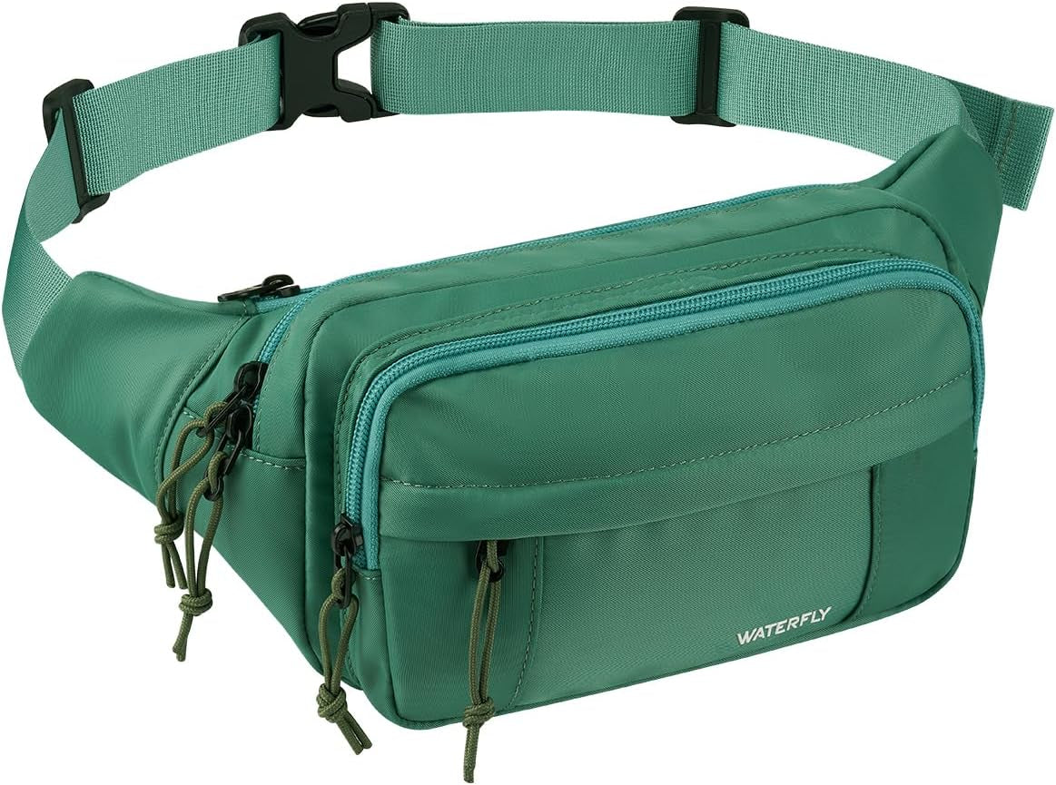 WATERFLY Fanny Pack Waist Packs: Large Crossbody Fanny Packs for Women Men with 5 Zipper Pockets Adjustable Strap Waist Bags Hip Pack for Traveling Cycling Running Hiking-Black