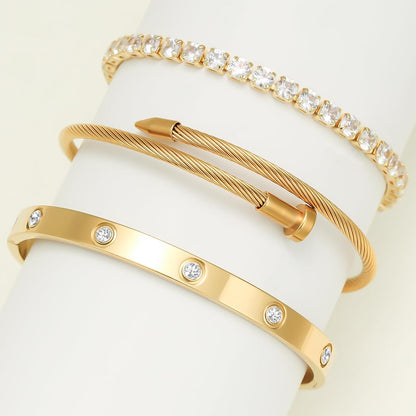 Gold Bracelets for Women-4Pcs/3Pcs,18K Gold Plated Bangle Tennis Bracelets Stack Set for Women Trendy Non Tarnish Stainless Steel Gold Bangles Accessories Designer Jewelry