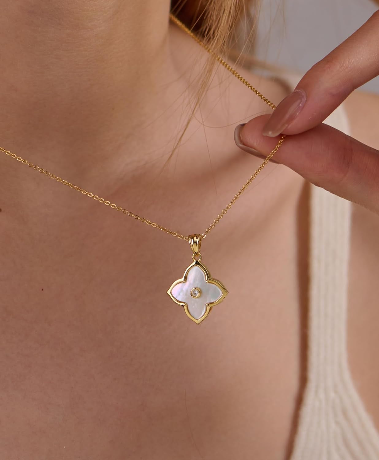 Shinybox Gold Necklace for Women Non Tarnish 14K Gold Filled Necklace Dainty Pendant with Cubic Zirconia Adjustable Chain Choker Lucky Charm Jewelry Gift