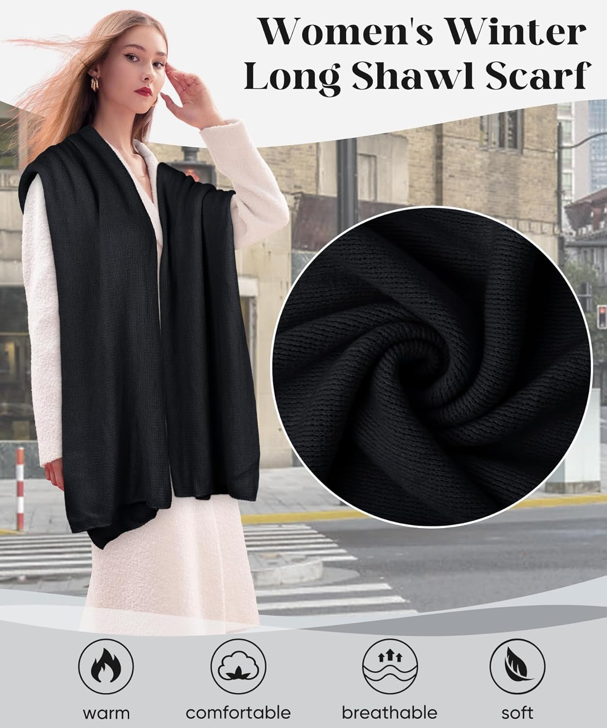 Womens Winter Scarf Long Soft Chunky Scarves Warm Blanket Oversized Shawl Wraps