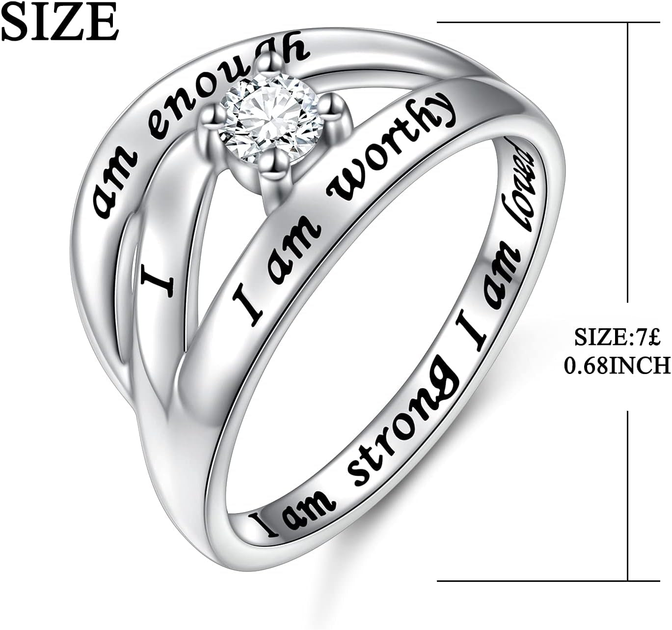 DAOCHONG 925 Sterling Silver I Am Enough I Am Worthy I Am Strong I Am Loved Ring for Women