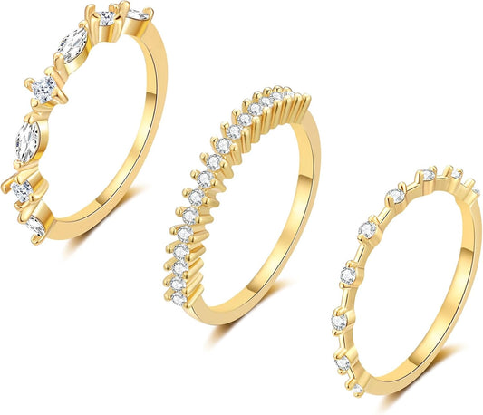 FUNEIA Stackable Silver Gold Rings for Women Non Tarnish 14K Gold Plated Thumb Cubic Zirconia Rings for Women Dainty Pinky Promise Wedding Ring Set Women'S Engagement Eternity Band Rings Gold Jewelry