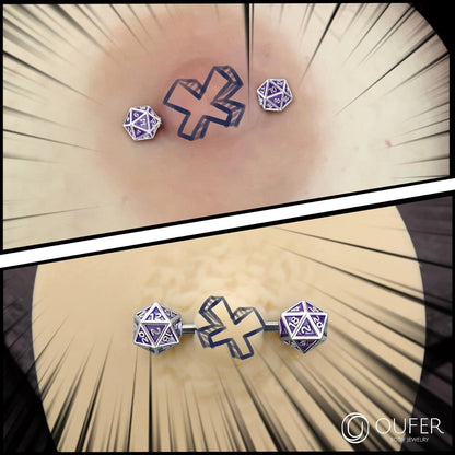 OUFER 2PCS Icosahedron Dice Nipple Rings, 14G 316L Surgical Steel Nipple Barbells, Nipple Jewelry for Women