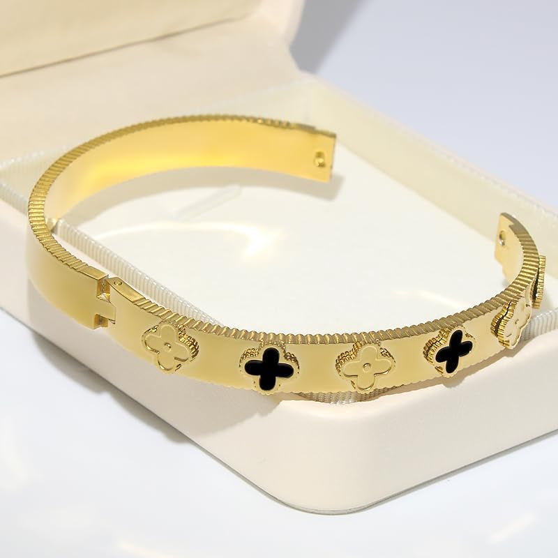 18K Gold Plated Lucky Clover Bracelet for Women Four Leaf Bangle Bracelets Trendy Jewelry Gifts for Women
