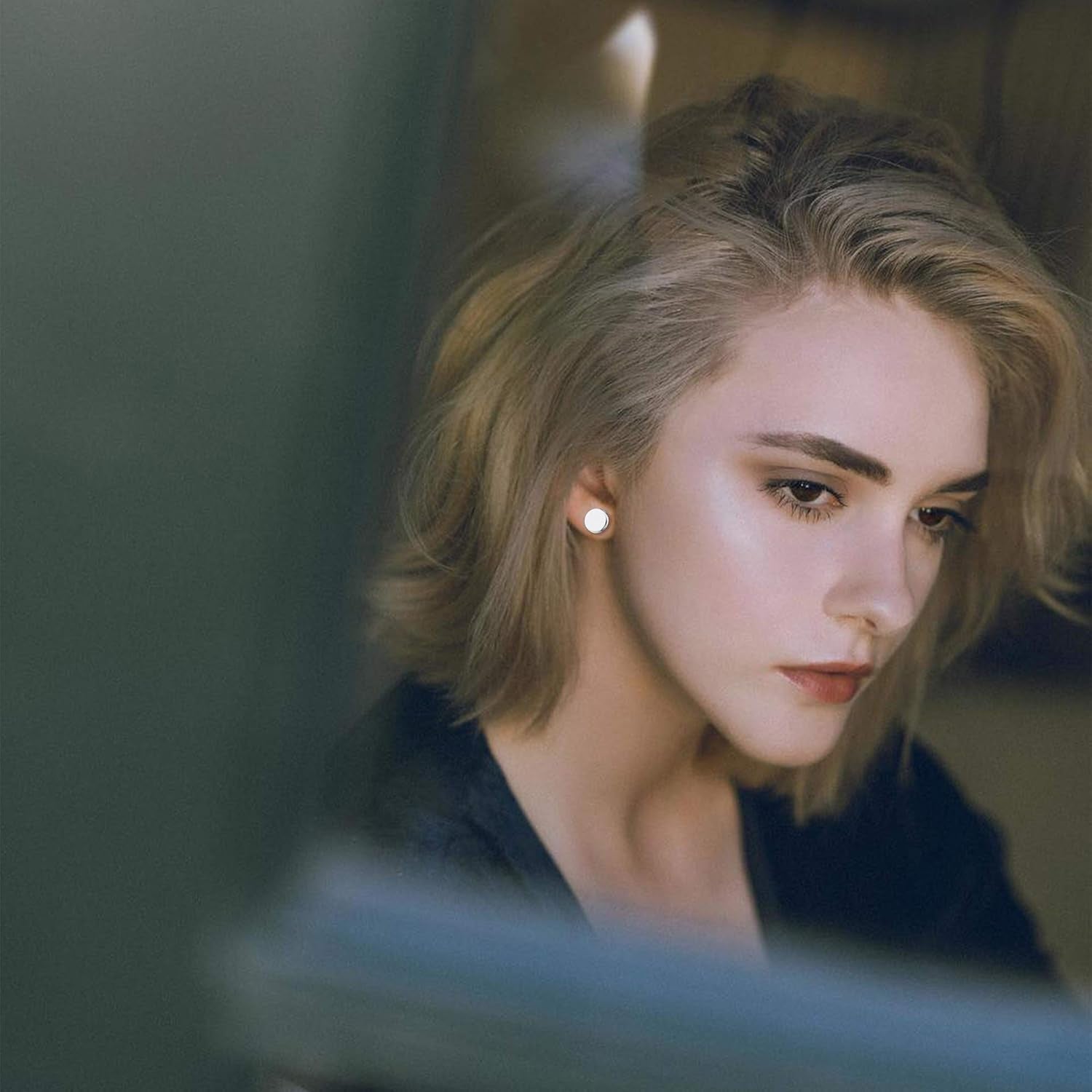 Sailimue 15 Pairs Mens Stud Earrings Set Stainless Steel Ear Piercing Faux Cheater Illusion Plugs Tunnel Flat Back Stud Earrings Fake Gauges Earrings for Men Women