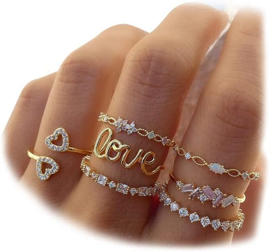 Gold stackable moon and star knuckle rings set for women