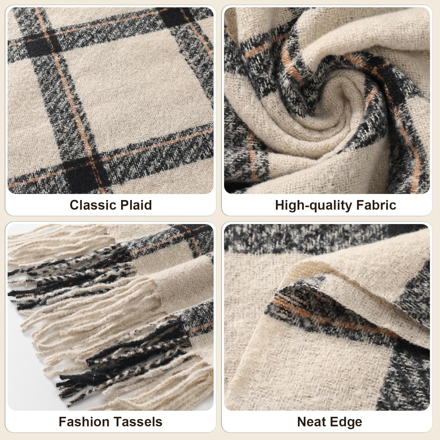 Trifabricy Winter Scarfs for Women, Long Blanket Scarf, Fashion Soft Taseel Plaid Scarf, Chunky Oversized Shawls and Wraps
