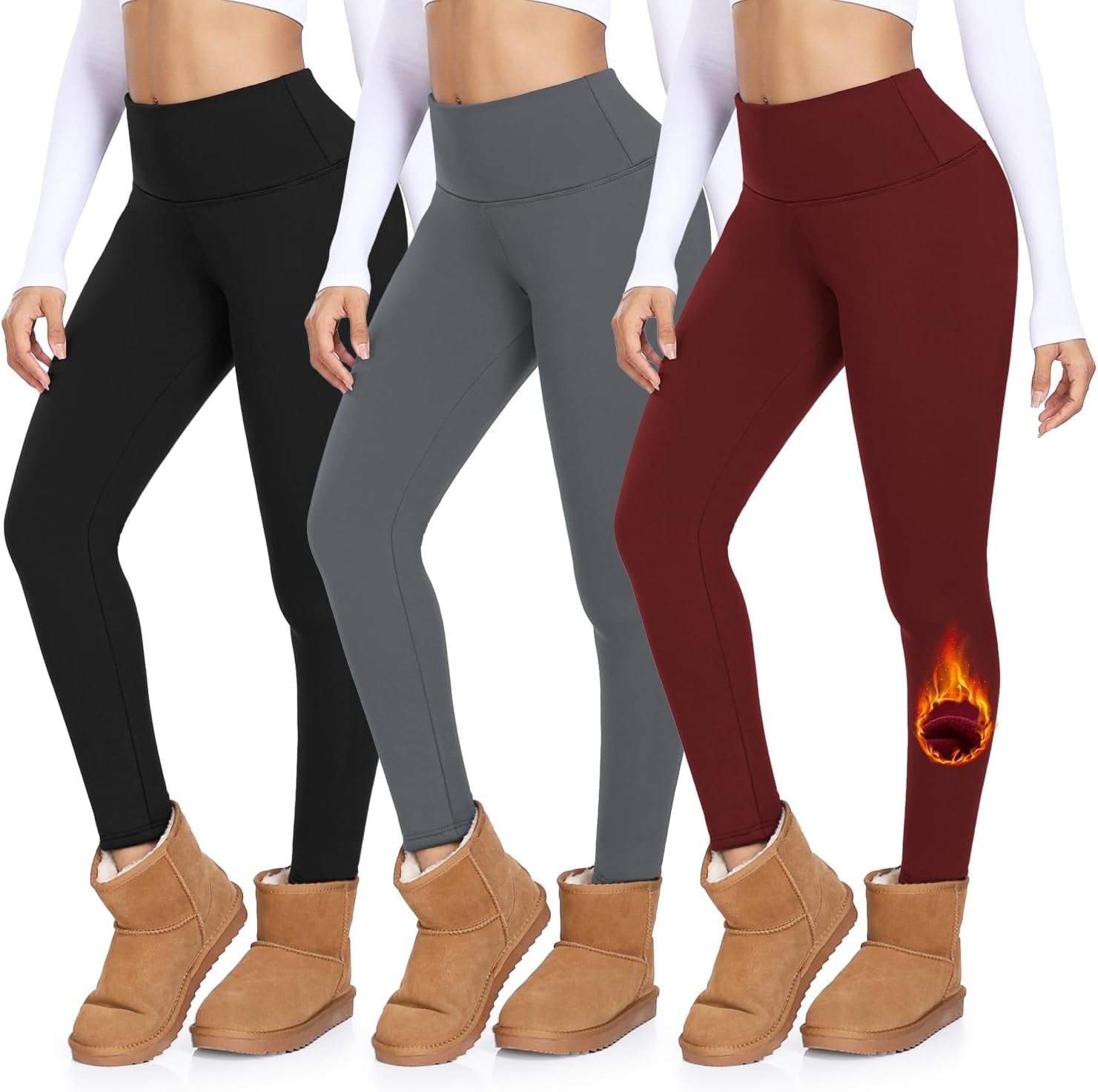 Thermal leggings worn with winter coat and boots outfit