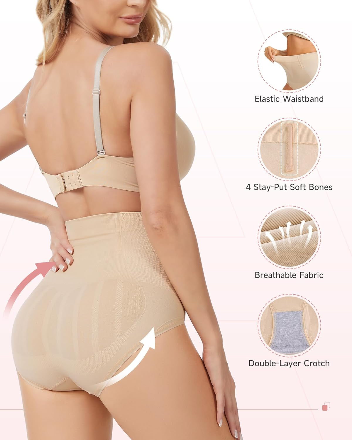 High waisted tummy control shapewear briefs back view detail