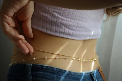 14K Gold Plated Body Chains Dainty Boho Layered Beach Waist Chain Adjustable Bikini Belly Chain Jewelry Accessories for Women Sexy