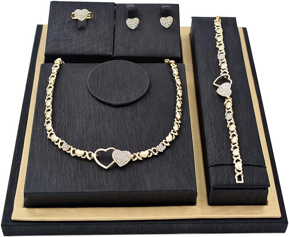 Giffor 4PCS 18K Gold Filled XOXO Jewelry Sets for Women Necklace Wedding Jewelry Birthday Gifts for Women Jewelry Earrings with Bracelet and Rings Halloween Party